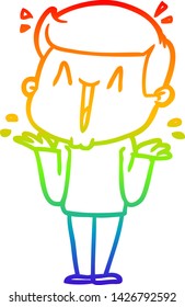 dibujo de una línea de gradiente de arco iris de un hombre emocionado por la caricatura