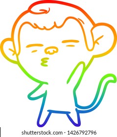 rainbow gradient line drawing of a cartoon suspicious monkey