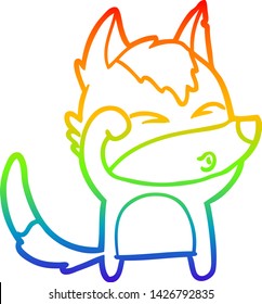 Regenbogen-Farbverlauf-Zeichnung eines Cartoon-Wolf-Beutels