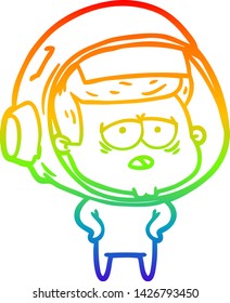 Regenbogen-Farbverlauf-Zeichnung eines Cartoons müden Astronauten