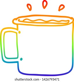 desenho de linha de gradiente do arco-íris de uma xícara de camping de desenho animado de café
