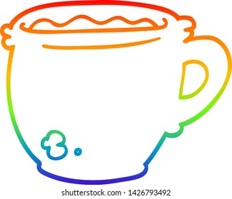 Regenbogen-Farbverlauf-Zeichnung eines Cartoons heiße Tasse Kaffee