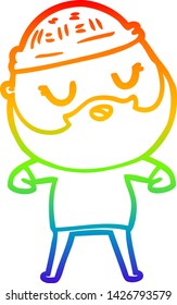 dibujo de una línea de degradado de arco iris de un hombre de dibujos animados con barba