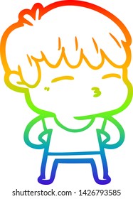 rainbow gradient line drawing of a cartoon curious boy