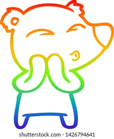 rainbow gradient line drawing of a cartoon whistling bear