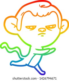 rainbow gradient line drawing of a cartoon monkey