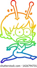 rainbow gradient line drawing of a cartoon shocked alien girl
