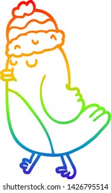dibujo de la línea de gradiente del arcoiris de una caricatura de navidad robin