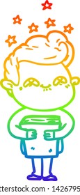 rainbow gradient line drawing of a cartoon excited man
