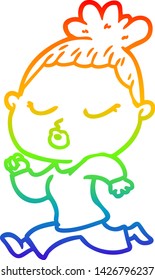 rainbow gradient line drawing of a cartoon calm woman
