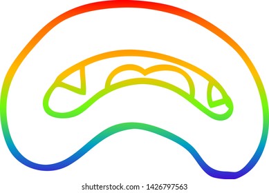 rainbow gradient line drawing of a cartoon vampire mouth