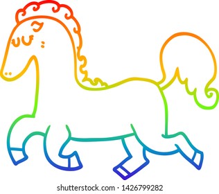 rainbow gradient line drawing of a cartoon horse running