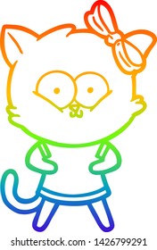 rainbow gradient line drawing of a cartoon cat