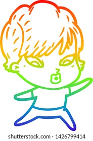 rainbow gradient line drawing of a cartoon woman