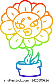 dibujo de línea de gradiente de arco iris de una flor de dibujos animados