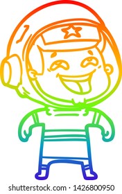rainbow gradient line drawing of a cartoon laughing astronaut