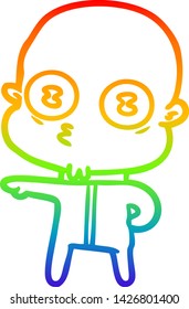 rainbow gradient line drawing of a cartoon weird bald spaceman