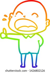 dibujo de una línea de gradiente de arco iris de un hombre calvo gritando caricatura