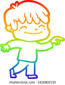 dibujo de una línea de gradiente de arco iris de un niño feliz con dibujos animados
