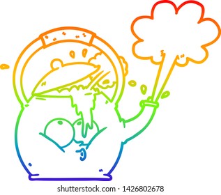 rainbow gradient line drawing of a cartoon boiling kettle
