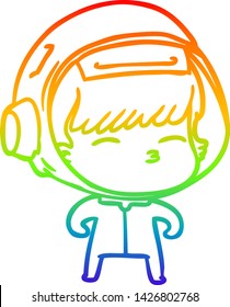 rainbow gradient line drawing of a cartoon curious astronaut