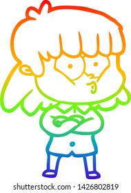 dibujo de una chica silbadora de dibujos de gradiente de arco iris