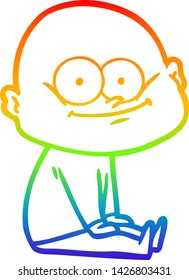 dibujo de una línea de gradiente de arco iris de un hombre calvo de dibujos animados mirando