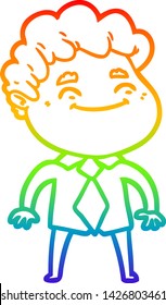 dibujo de una línea de gradiente de arco iris de un hombre amigo de la caricatura