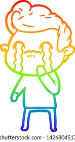 dibujo de una línea de gradiente de arco iris de un hombre de dibujos animados llorando