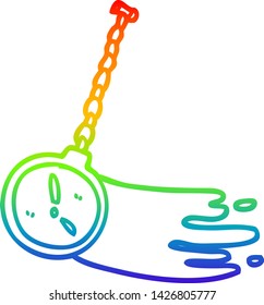 dibujo de la línea de gradiente del arco iris de un reloj de oro que oscila en dibujos animados