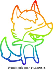 rainbow gradient line drawing of a cartoon wolf laughing