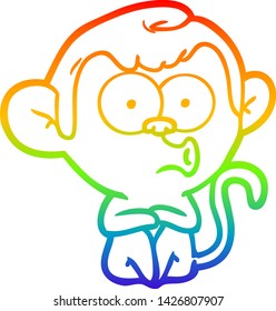 rainbow gradient line drawing of a cartoon hooting monkey