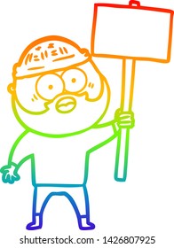 rainbow gradient line drawing of a cartoon bearded man with signpost