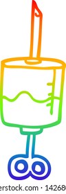 rainbow gradient line drawing of a cartoon medical syringe