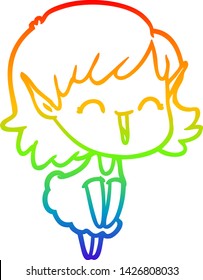 rainbow gradient line drawing of a cartoon elf girl