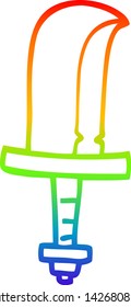 rainbow gradient line drawing of a cartoon golden sword