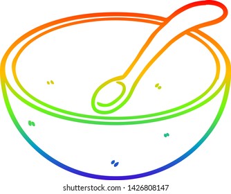 rainbow gradient line drawing of a cartoon wooden bowl and spoon