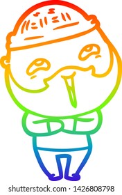 rainbow gradient line drawing of a cartoon happy bearded man