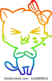 rainbow gradient line drawing of a cartoon cat