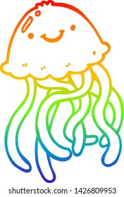 rainbow gradient line drawing of a cartoon happy jellyfish
