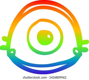 dibujo de línea de gradiente de arco iris de un ojo marrón de dibujos animados