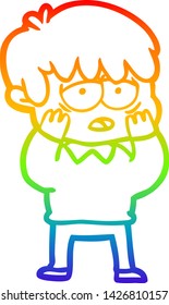 desenho de linha de gradiente do arco-íris de um menino exausto de desenho animado