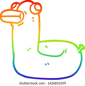 rainbow gradient line drawing of a cartoon yellow ring duck