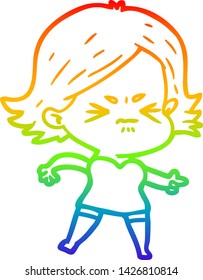 Regenbogen-Farbverlauf-Zeichnung einer Cartoon wütenden Mädchen