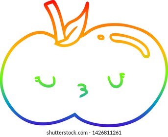 dibujo de la línea de gradiente del arco iris de una caricatura manzana linda