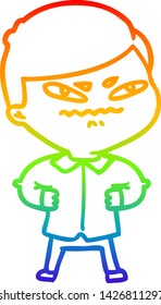 rainbow gradient line drawing of a cartoon angry man