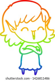 dibujo de la línea del gradiente del arcoiris de una joven elfo de dibujos animados