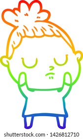rainbow gradient line drawing of a cartoon calm woman