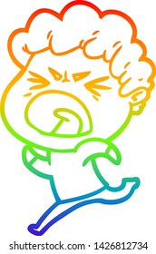 rainbow gradient line drawing of a cartoon furious man