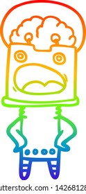 rainbow gradient line drawing of a cartoon robot